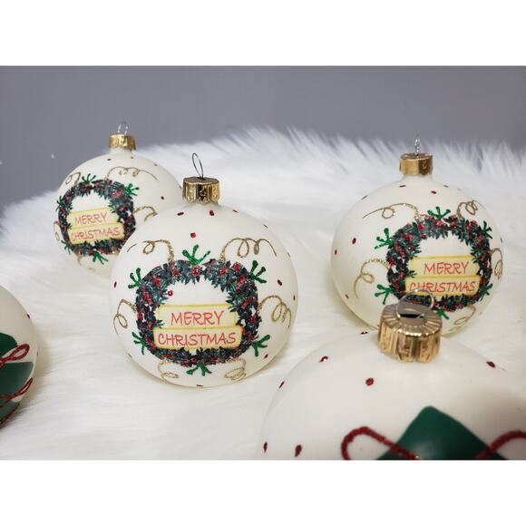 Lot 7 VITBIS Christmas Ornaments glitter Glass Round 3" Indent milk tree painted - Picture 3 of 14